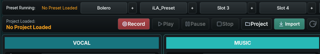idolLiveAudio Project controls