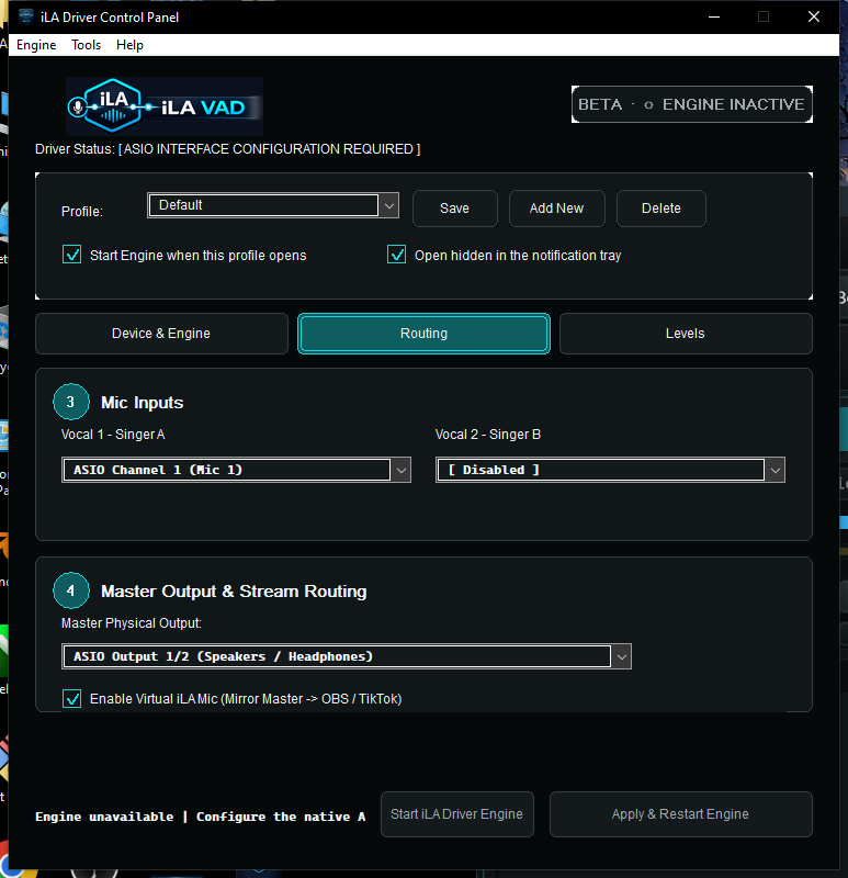 iLA VAD Routing tab