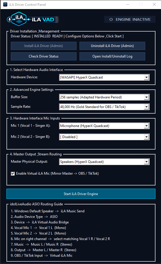 iLA VAD integrated live audio engine control panel